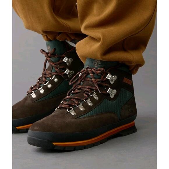 Timberland Euro Hiker Mid Men's Size 10 Lace Up Boots Dark Brown Suede and Green - Picture 2 of 12